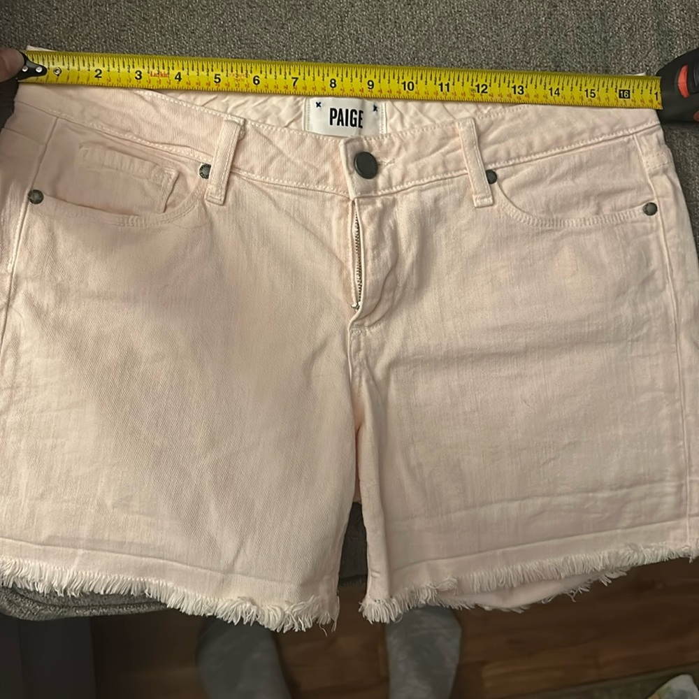 Paige Pale Pink Jean Shorts Raw Hem Cutoffs Size 27